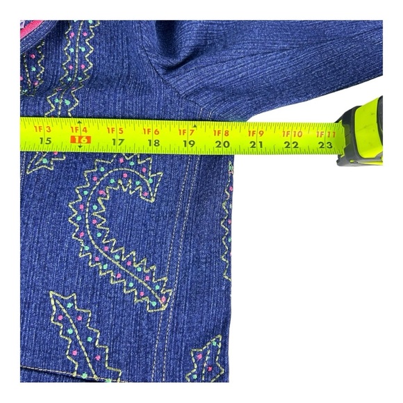 Vintage Y2K Entice Embroidered Dark Blue Denim Jean Jacket Blazer Hippie Medium - Picture 9 of 16